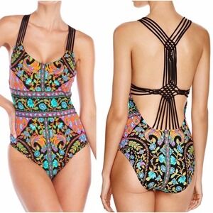 Nanette Lepore Womens One Piece Swimsuit Size S Multicolor Strappy Back Boho